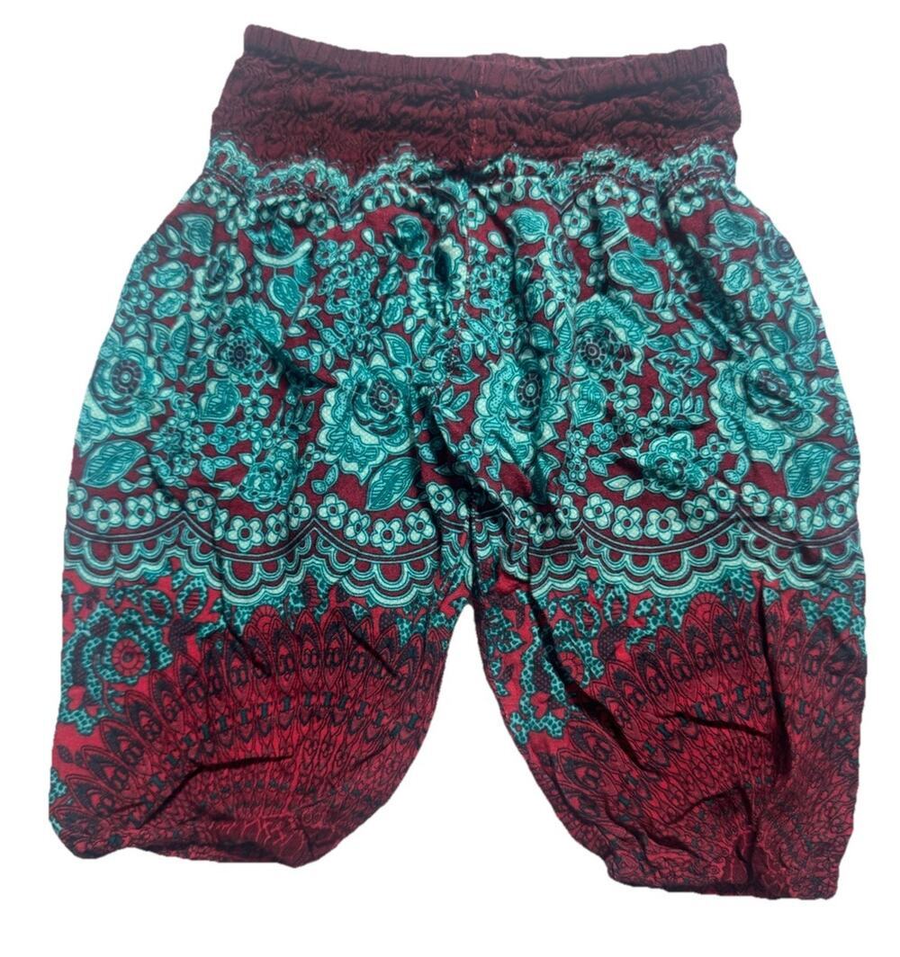 Aravay Toddler 12-24M Boho Harem Pants Teal Burgundy Paisley Elastic Waist